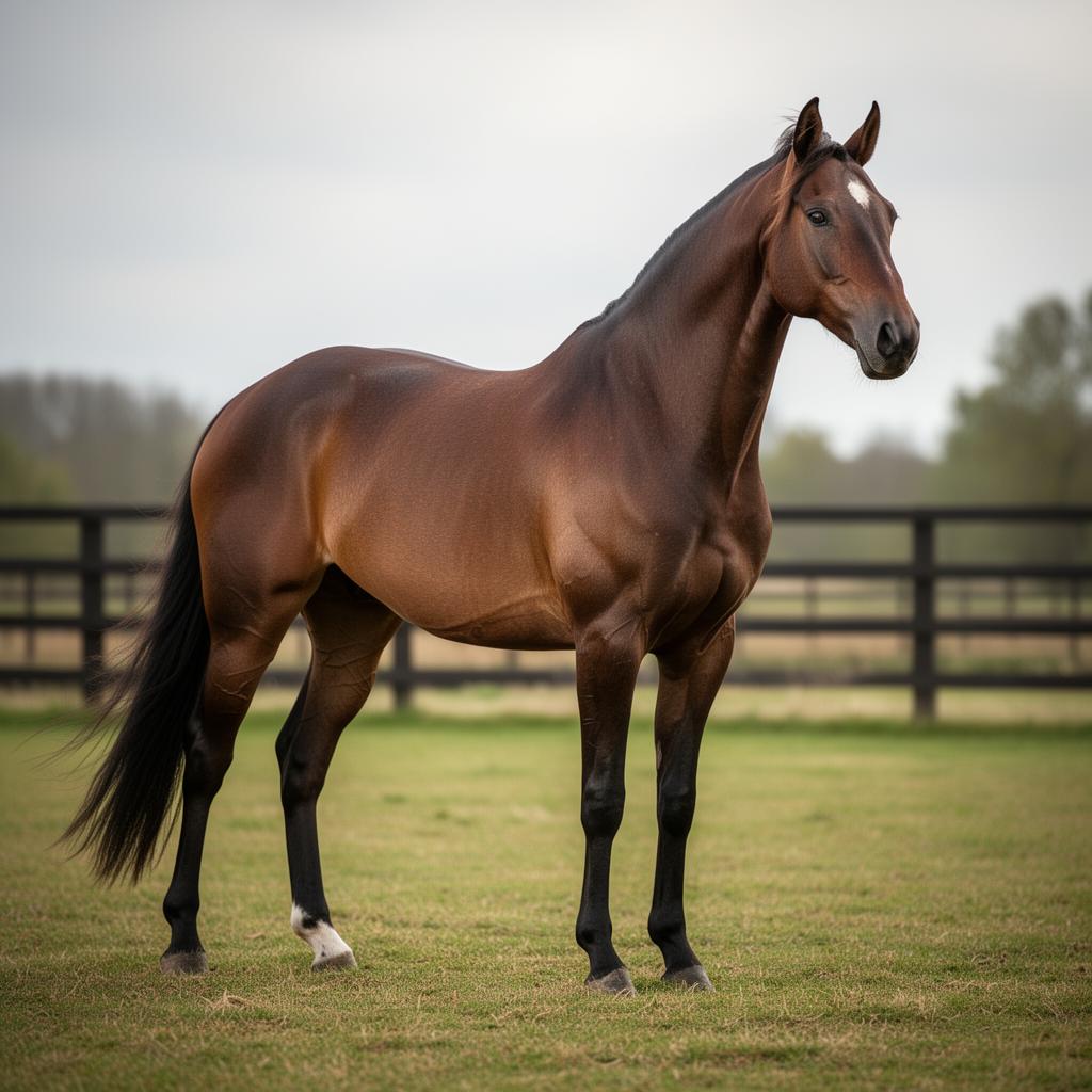 Bay thoroughbred stallion standing in a paddock