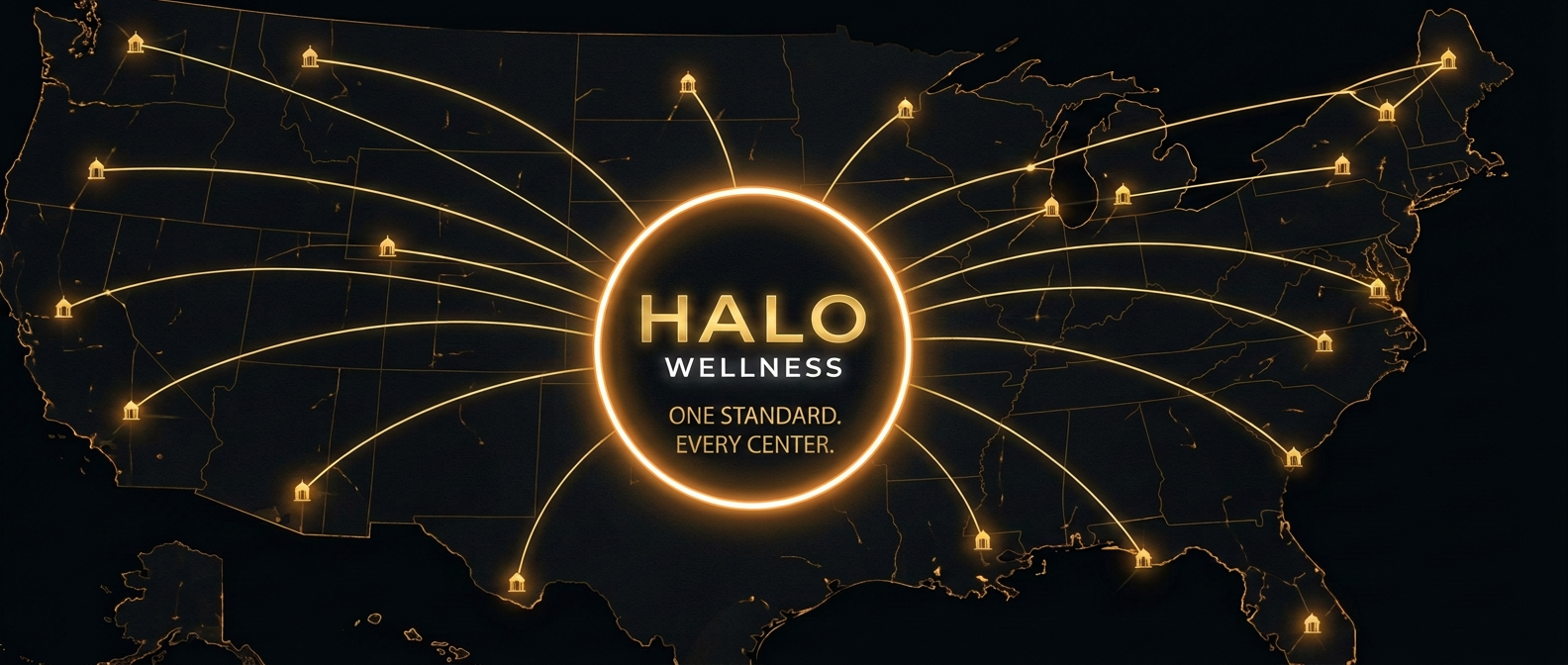 Map of the United States showing the connected Halo Wellness center network