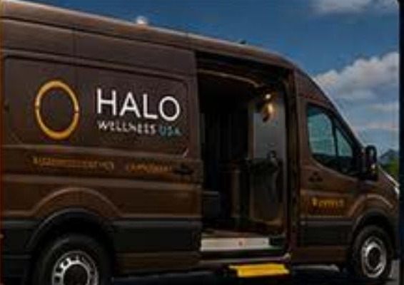 Mobile wellness unit set up and open for sessions